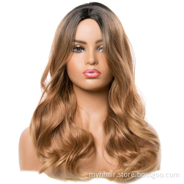 Body Wave Wigs Black Golden Middle Part Cosplay Synthetic Wigs For Women Long Hair Wigs hair Mix Ombre